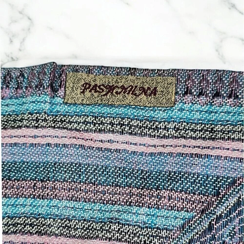 Pashmina Silk Turkish Shawl Blue Multicolor 60in x 25in‎